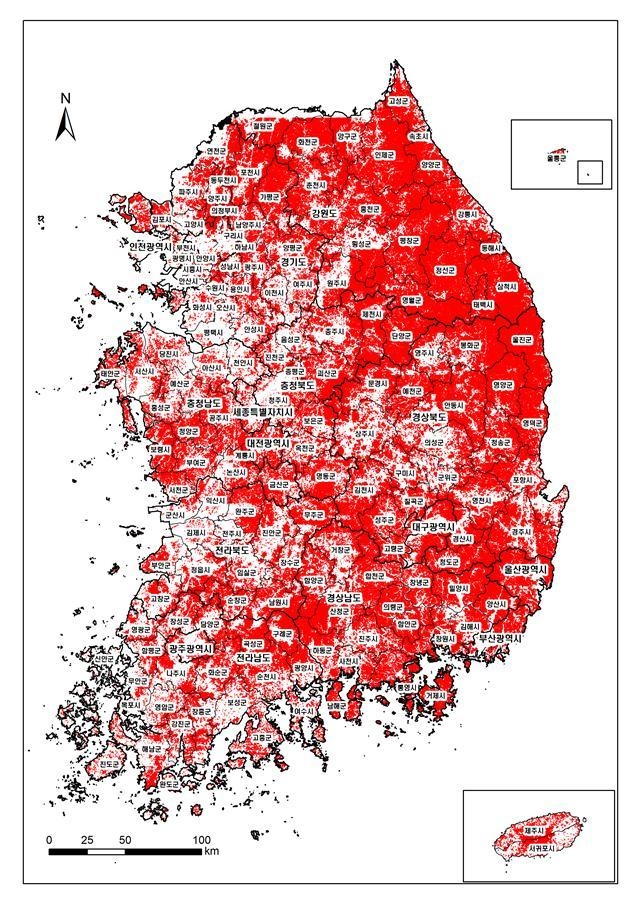 10년 후 6영급 이상 노령수목 분포도(예상). 출처:국립산림과학원