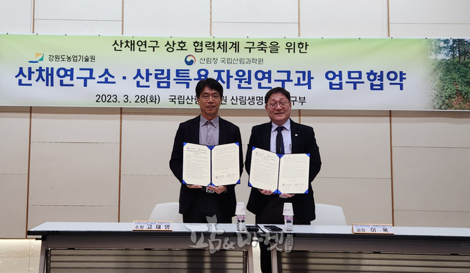 강원도농업기술원 산채연구소는 지난달 28일 산채 연구 협력체계 구축 강화를 위해 국립산림과학연구원과 업무협약을 맺었다.